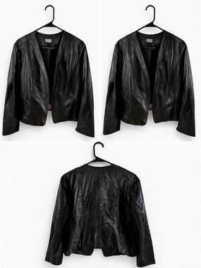 Black Leather Jacket - Women's Sleek Open-Front Coat